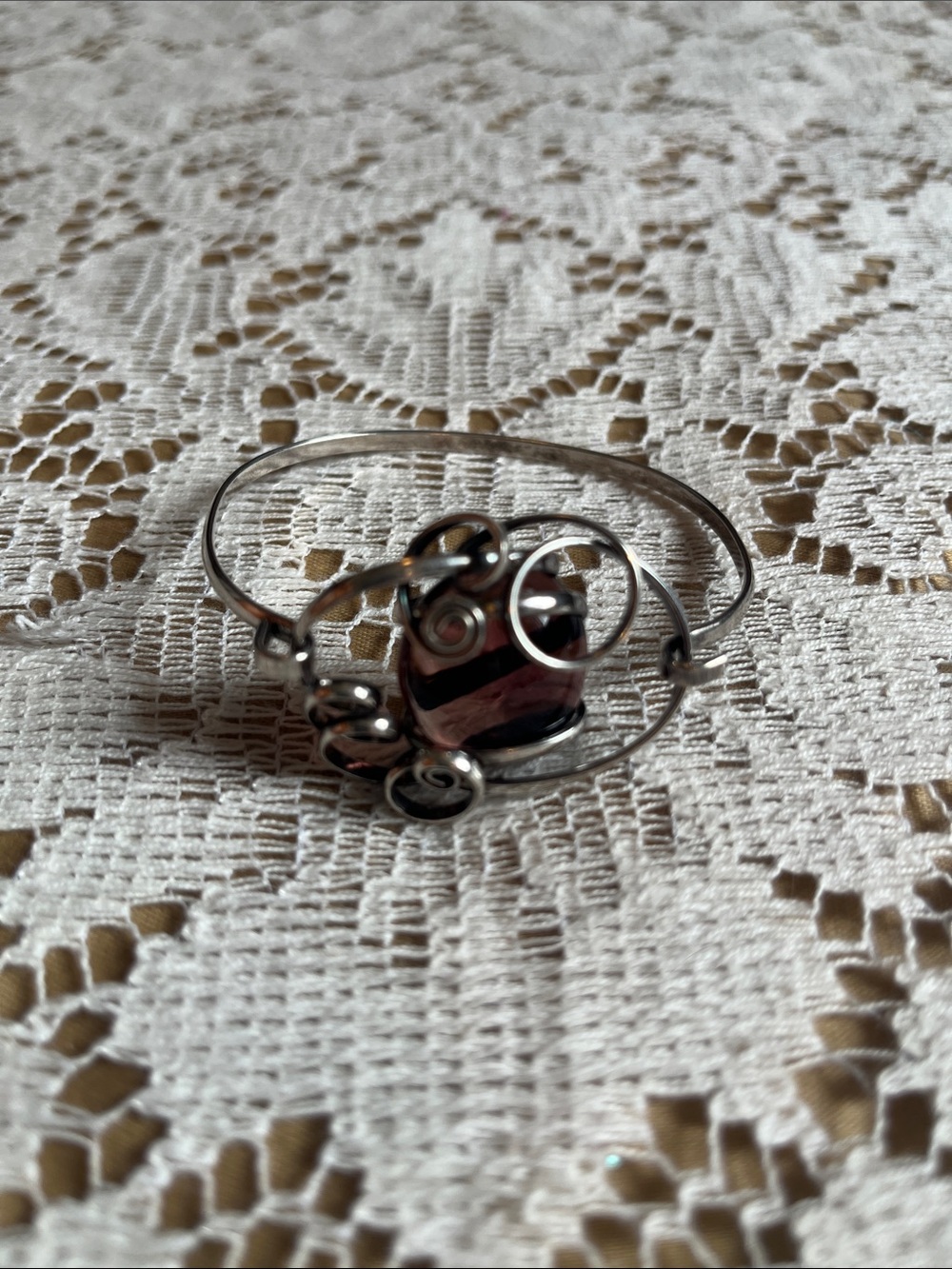 Artisan Sterling Abstract Swirl Cuff Bracelet with Glass, Purple, 7"